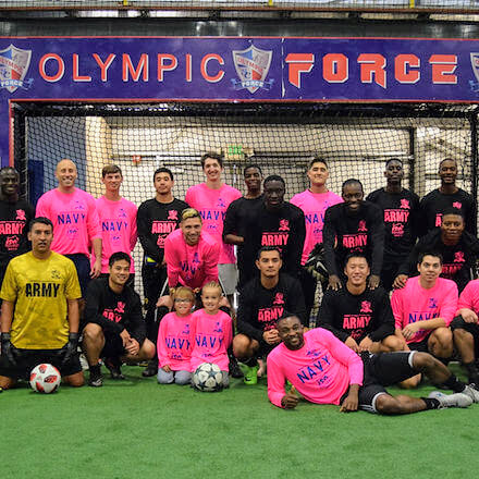 Adult indoor soccer league team photo